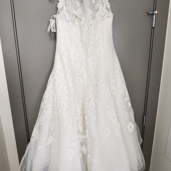 Oleg Cassini Tea Length Ivory Wedding Dress Size 14 - Picture 3 of 4